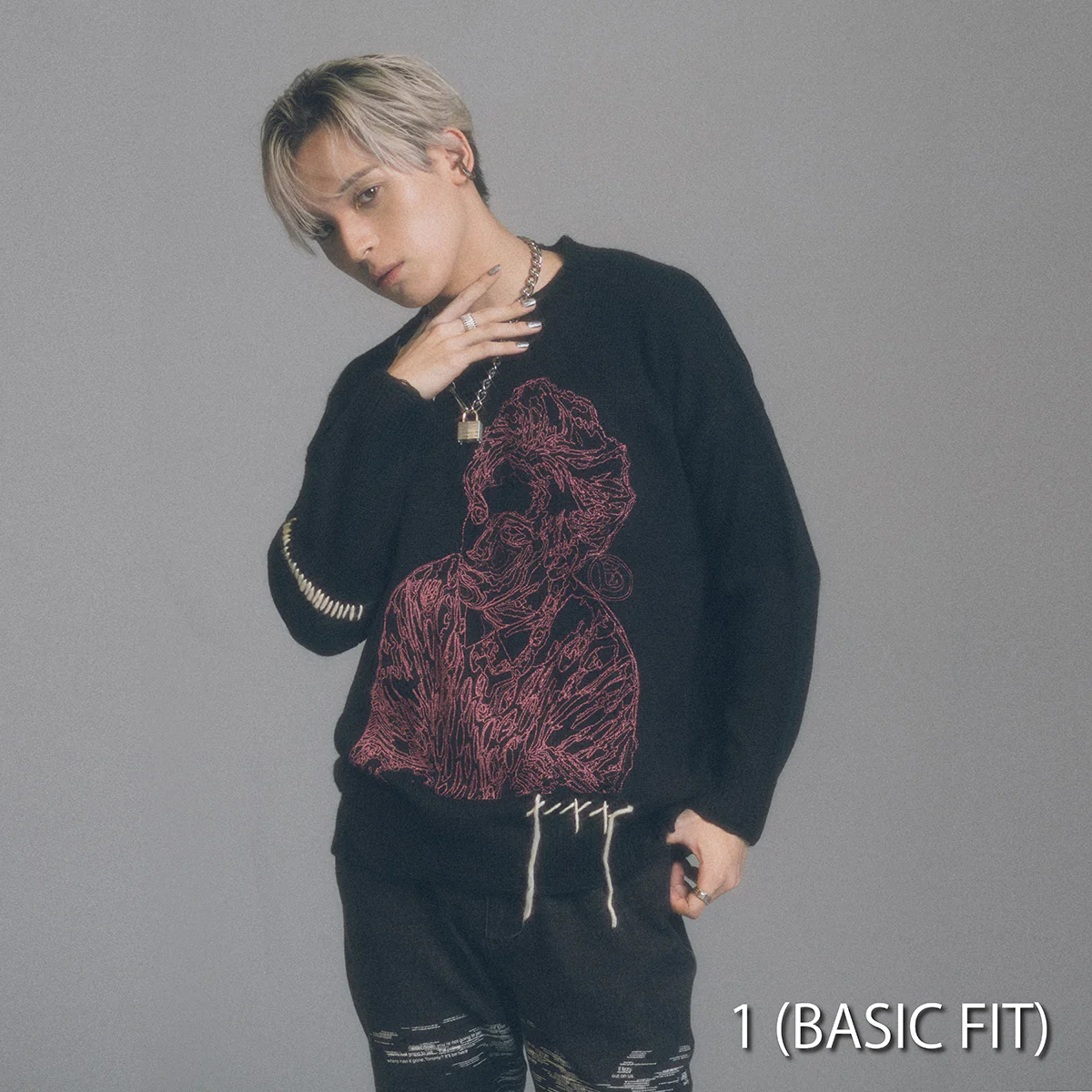 ”Novel Core × A Good Bad Influence” Outline Sweater Black - Image 4