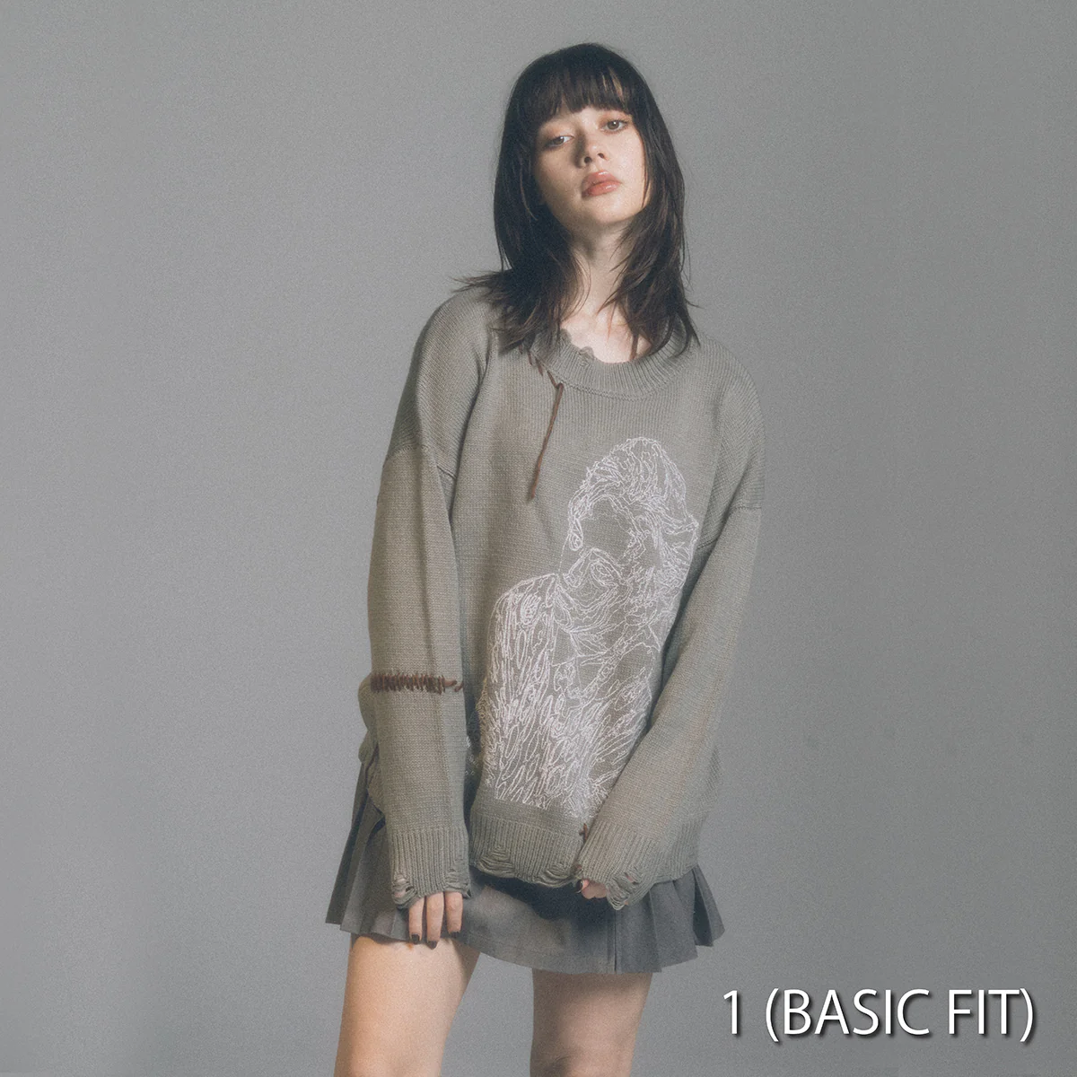 ”Novel Core × A Good Bad Influence” Outline Sweater Gray - Image 3