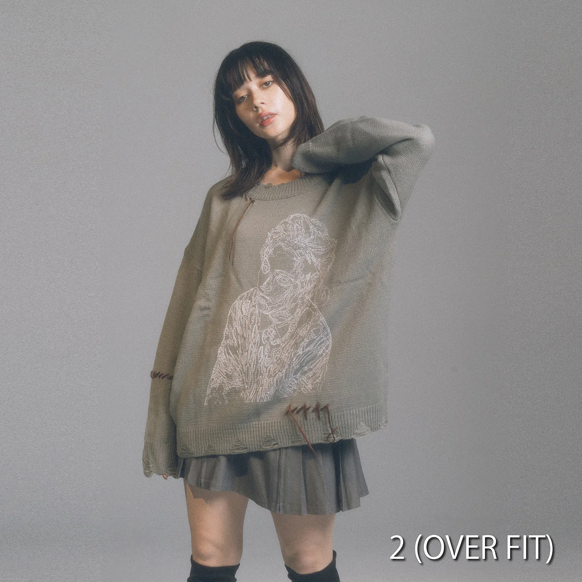 ”Novel Core × A Good Bad Influence” Outline Sweater Gray - Image 5