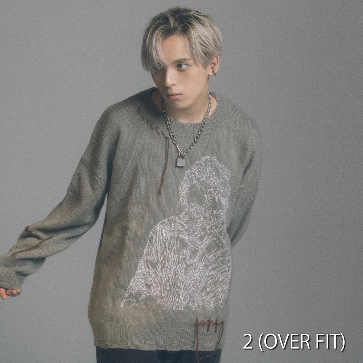 ”Novel Core × A Good Bad Influence” Outline Sweater Gray - Image 6